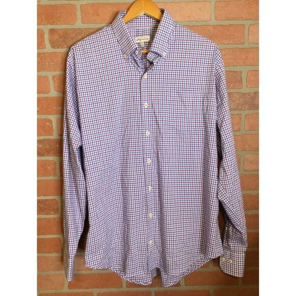 Peter Millar Men's Button Down Shirt Long Sleeves Collared Pocket Check XL - Picture 1 of 7
